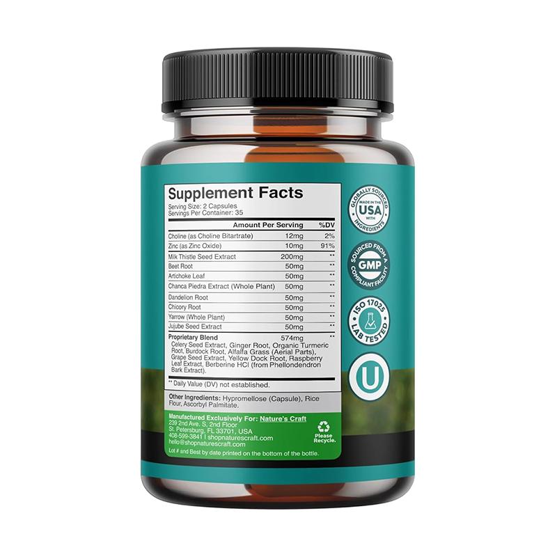 A bottle of JiaBei Health Liver Support with Milk Thistle capsules, labeled "Rooted in Nature, Backed by Science" and featuring "Cleanse & Detox Support" and "20+ Liver Health Nutrients." The bottle contains 70 capsules. This premium Liver Support with Milk Thistle product is offered by a GMP, ISO22000, HALAL, and KOSHER certified bulk provider, with a minimum order quantity of 500 units for wholesale and private label opportunities.