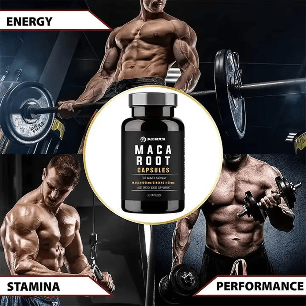 Athletes performing weightlifting and exercises, illustrating Maca Root Capsules' benefits for energy, stamina, and performance. Ideal for bulk supplement orders.