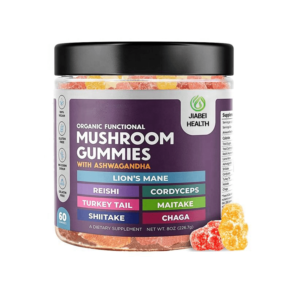 Jiabei Health Organic Mushroom Gummies with Lion’s Mane, Ashwagandha, and Reishi