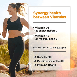 JiaBei Health Vitamin D3 Gummies demonstrating synergy with Vitamin K2 (menaquinone-7) for enhanced bone, cardiovascular, and immune health, available for wholesale.