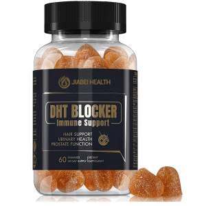 JiaBei Health DHT Blocker Immune Support Gummies bottle, formulated for hair, urinary, prostate, and immune health, available for wholesale.