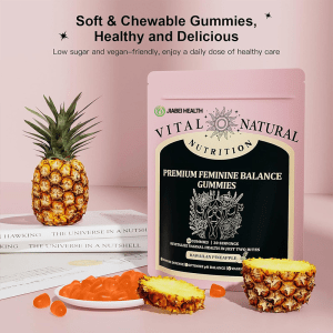 Vegan-friendly intimate health gummies with Hawaiian pineapple flavor, soft chew texture