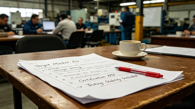 A development brief checklist for a liver support supplement, listing target market, dosage, certifications, and testing requirements before manufacturing.
