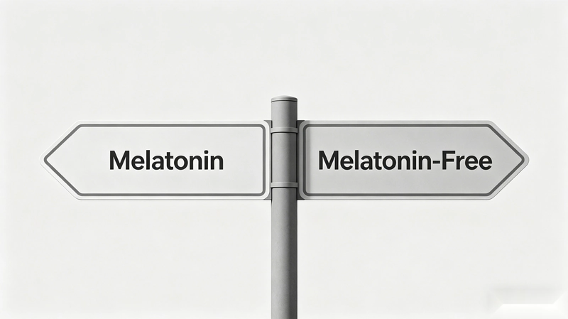 Directional sign showing melatonin and melatonin-free decision for sleep supplements
