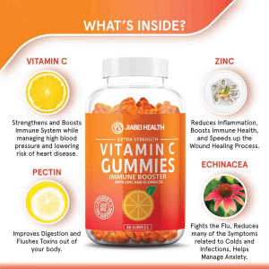 Extra Strength Vitamin C Gummies featuring Vitamin C, Zinc, Echinacea, and Pectin for immune support, digestion, and antioxidant benefits, OEM and private label manufacturing by Jiabei Health
