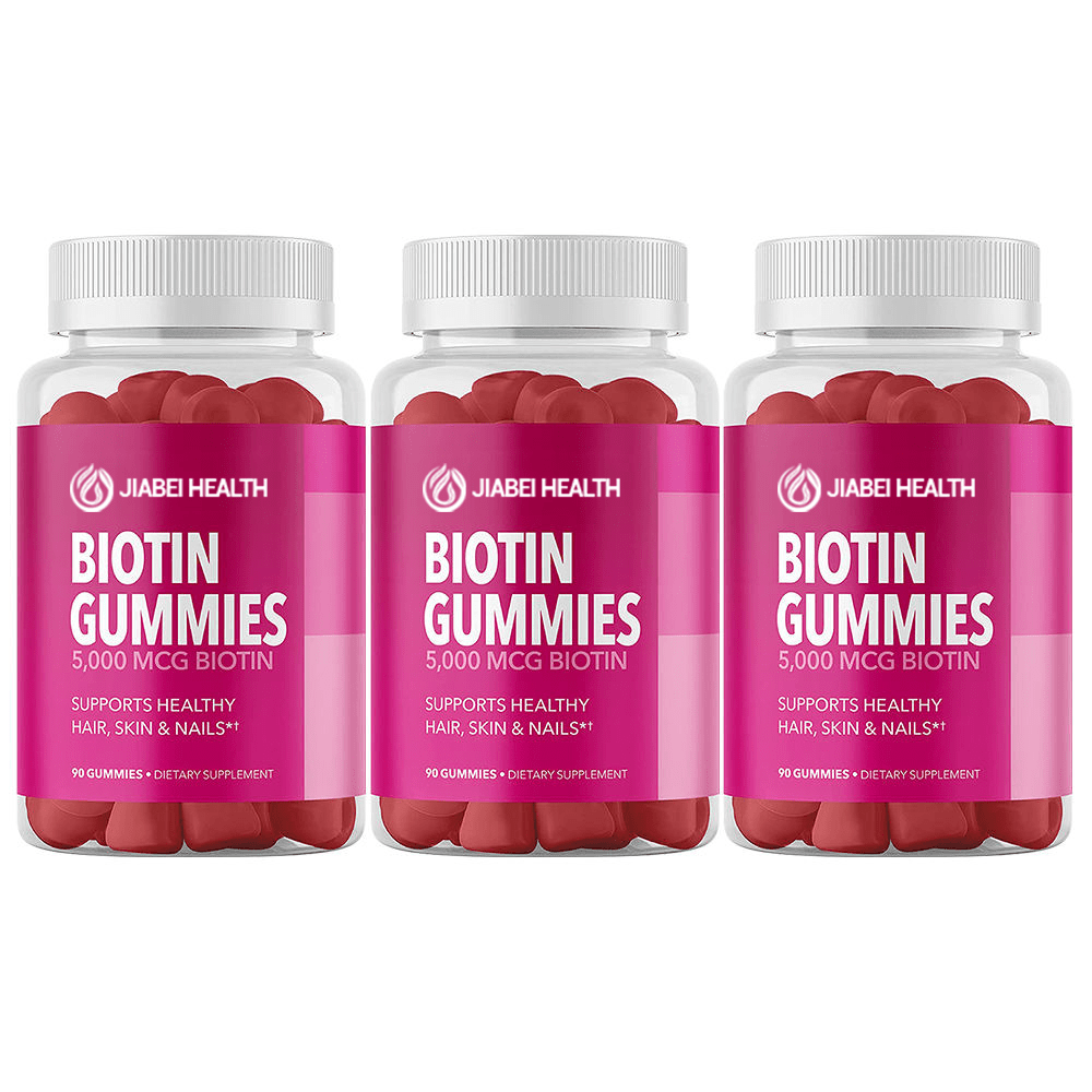 Jiabei Health high potency biotin gummies 5000 mcg to support healthy hair, glowing skin, and strong nails