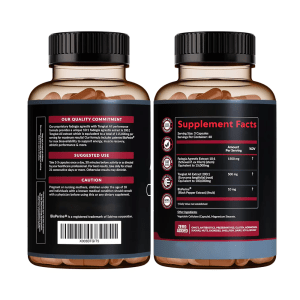 Jiabei Health Fadogia Agrestis with Tongkat Ali capsules back label showing quality commitment, suggested use, and supplement facts