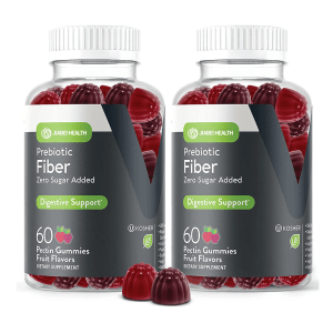 Prebiotic fiber pectin gummies with zero sugar added for digestive support, 60-count bottle, Jiabei Health
