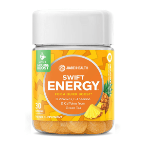 Swift Energy Gummies with pineapple punch flavor, B vitamins, L-theanine, and natural caffeine from green tea for quick energy and focus support
