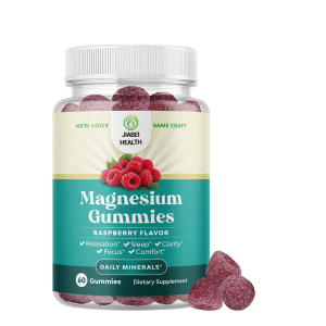 Bottle of raspberry-flavored magnesium gummies for relaxation, sleep, and daily wellness, OEM and private label available