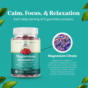 Raspberry magnesium gummies with magnesium citrate formula supporting calmness, focus, and relaxation for daily wellness