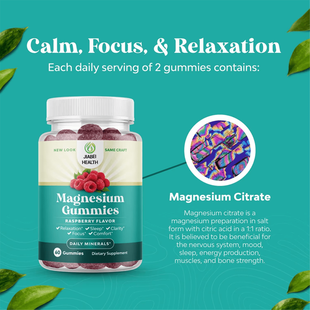 Raspberry magnesium gummies with magnesium citrate formula supporting calmness, focus, and relaxation for daily wellness