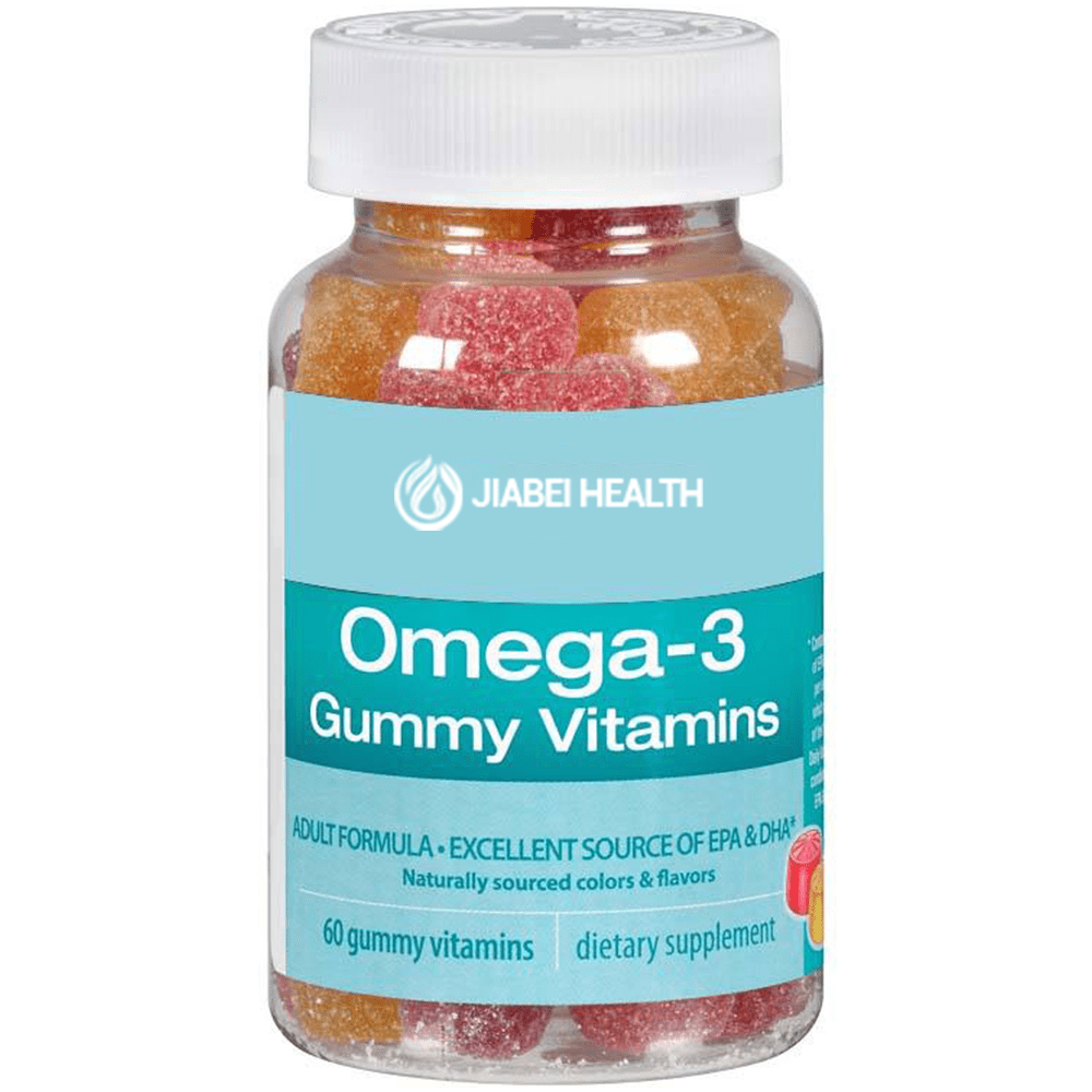 Bottle of Omega-3 Gummy Vitamins with fruity flavors, supporting adult heart, brain, and joint health
