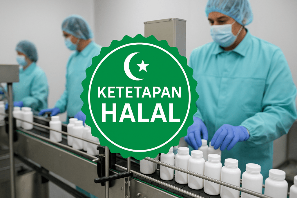 KETETAPAN HALAL certified B2B supplement manufacturing facility showcasing halal-compliant production and international quality standards