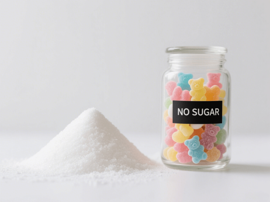 Sugar-free dietary supplements including gummies displayed on a clean white background, highlighting OEM and private label options.
