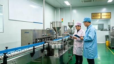 Jiabei Health staff inspecting capsule production line in FSSC 22000 certified supplement factory
