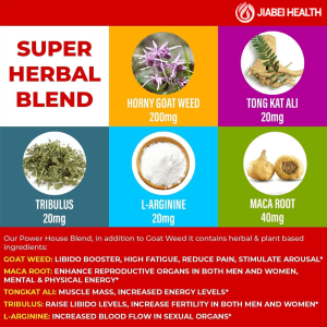 Super herbal blend of Horny Goat Weed, Maca Root, Tongkat Ali, Tribulus, and L-Arginine in Jiabei Health libido support gummies