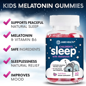 Kids melatonin gummies with vitamin B6 for natural sleep support, safe ingredients and mood improvement supplement