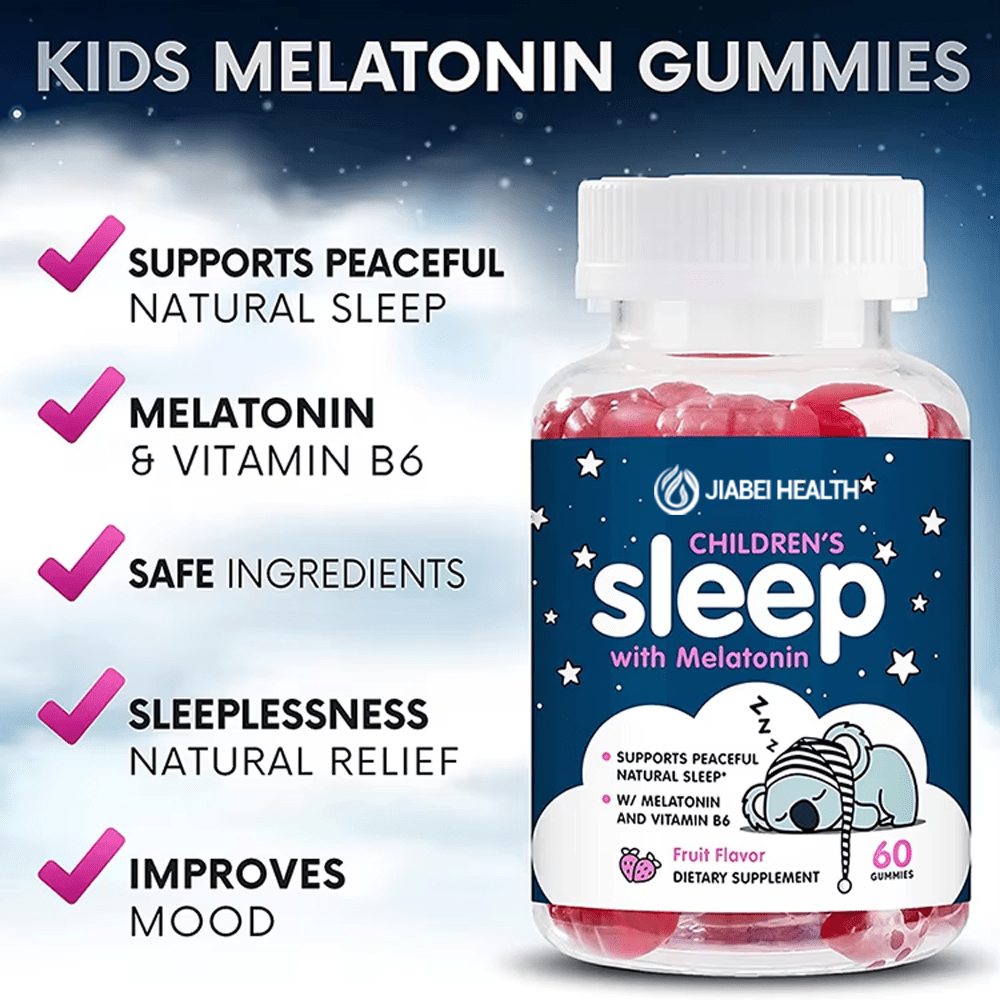 Kids melatonin gummies with vitamin B6 for natural sleep support, safe ingredients and mood improvement supplement