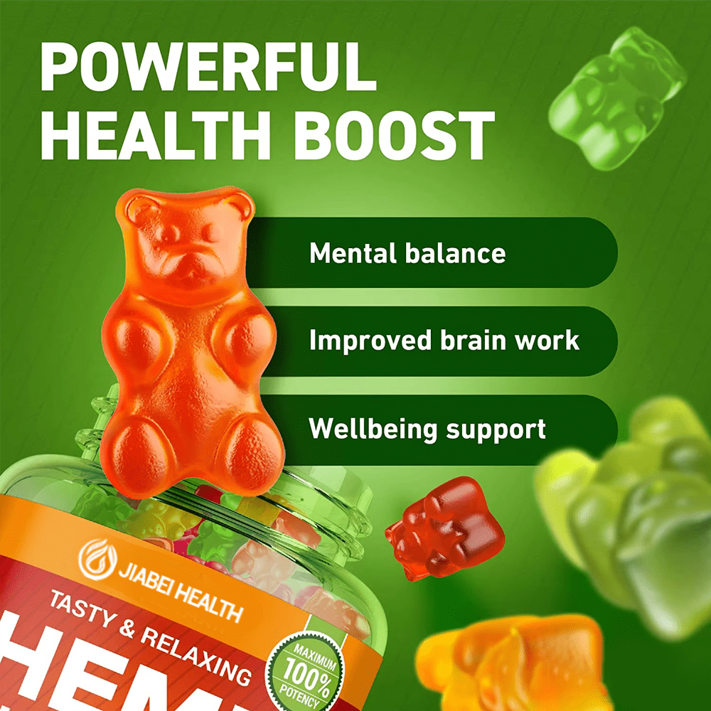 Hemp gummies OEM supplement by Jiabei Health highlighting mental balance, improved brain function, and wellbeing support