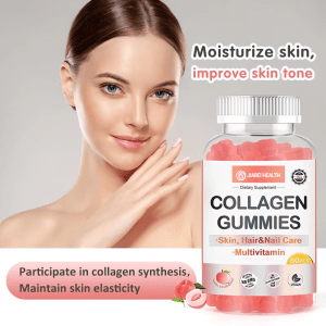 Vegan collagen gummies to moisturize skin, improve tone, and support collagen synthesis for elasticity and youthful glow