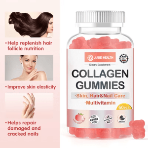 Collagen gummies for skin elasticity, hair follicle nutrition, and nail repair, enriched with vitamins for complete beauty care