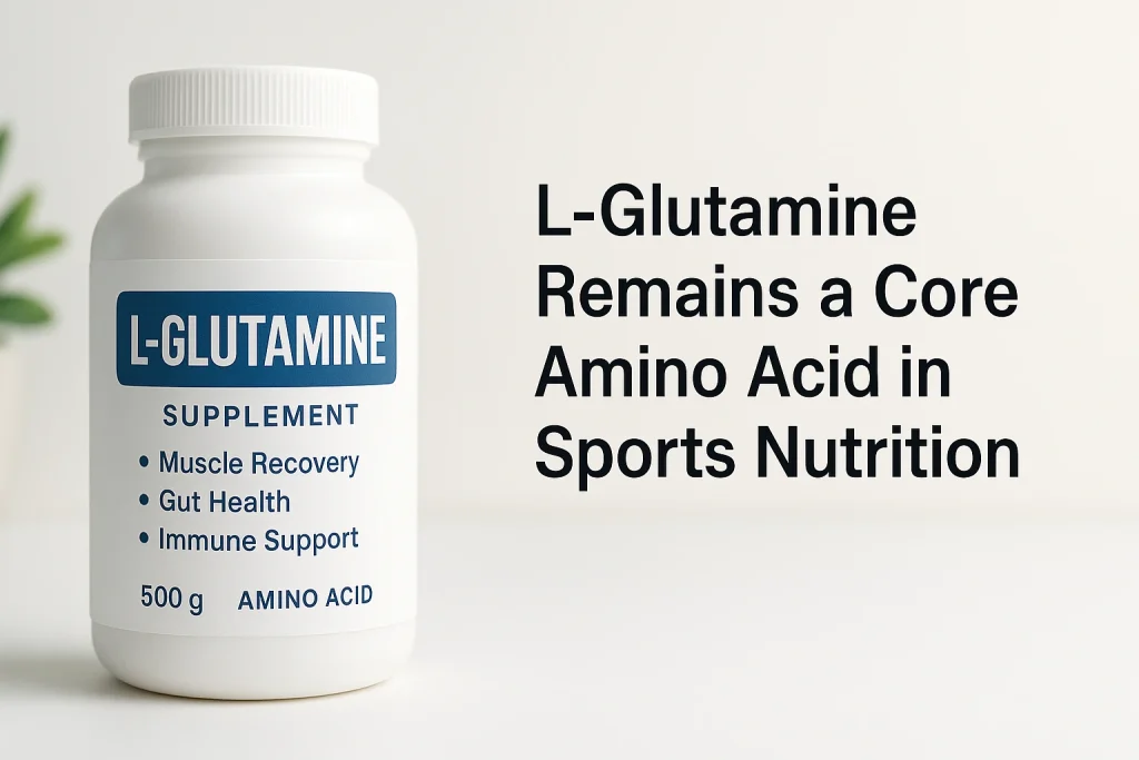 L-Glutamine supplement bottle on a clean background representing introduction to amino acid benefits for muscle recovery and gut health
