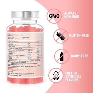 Collagen gummies formulated to be non-GMO, gluten-free, dairy-free, and free of artificial flavors for clean-label beauty supplementation