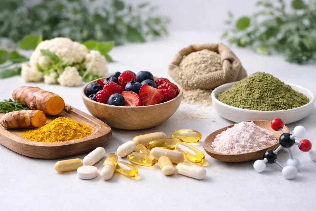Common categories of lipo gummies ingredients including botanical extracts, plant fibers, amino acid compounds, and supportive raw materials for private label formulations