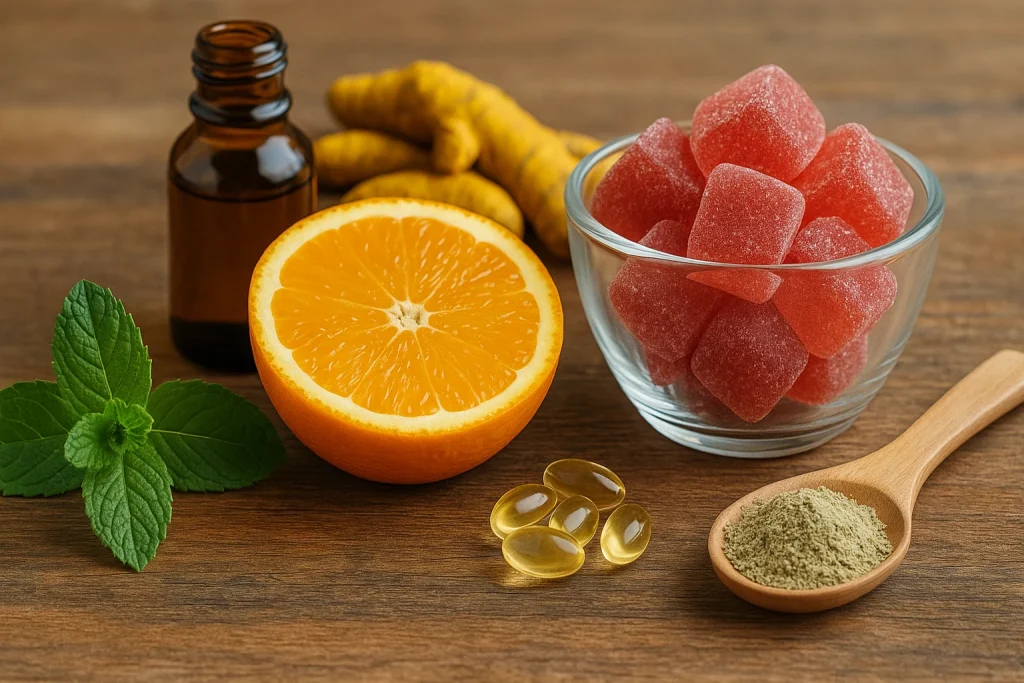 Natural ingredients commonly used in lipo gummies, including botanical extracts and supportive compounds for private label formulations