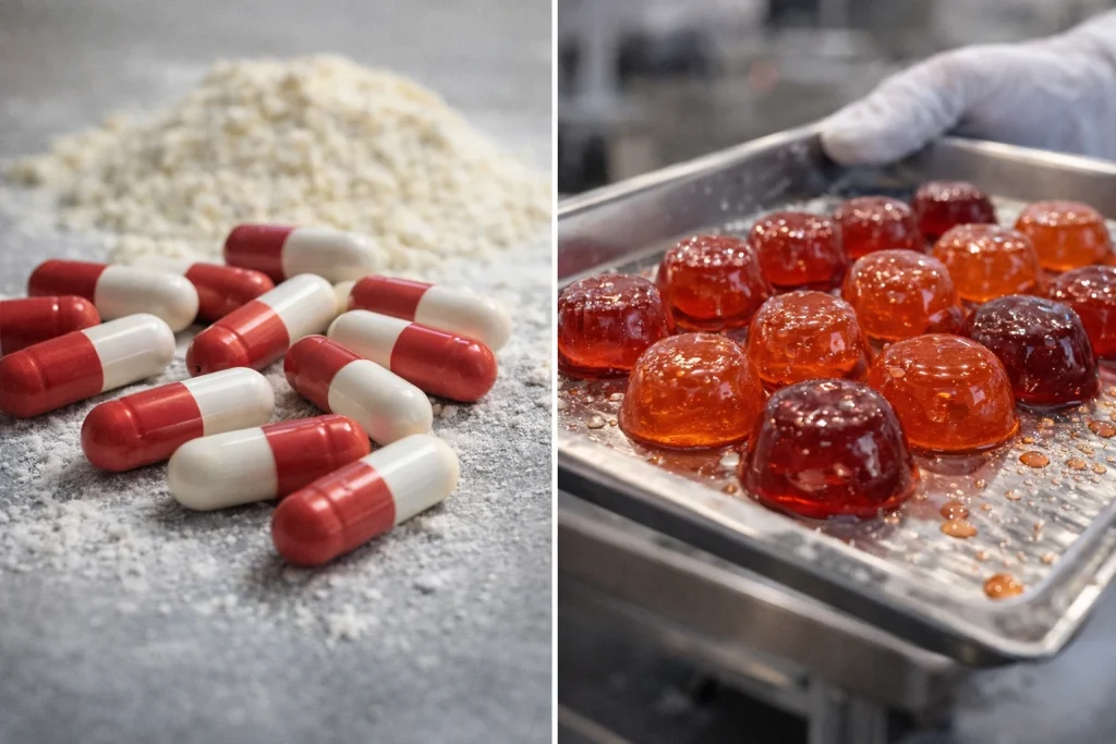 Lipo gummies formulation challenges feature image showing gummy production and ingredient handling in private label OEM manufacturing