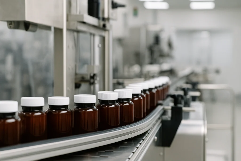 small-batch supplement production line illustrating low MOQ requirements in private label manufacturing