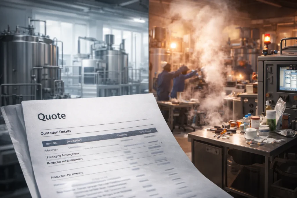 Contrasting supplement manufacturing environments illustrating how operational behavior differs beyond quoted costs and specifications