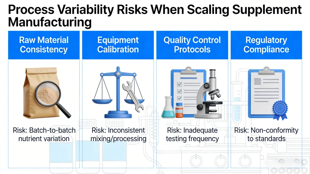 process variability and quality risks when scaling from sample to full supplement production