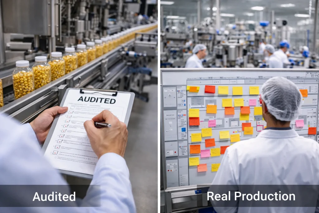 differences between audited manufacturing processes and real production behavior under operational pressure