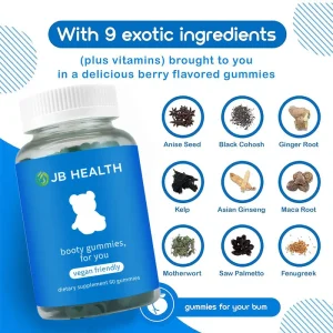 Booty gummies private label packaging showing vegan botanical gummy supplement developed for OEM manufacturing and export markets