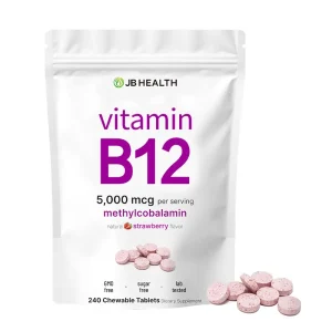 Vitamin B12 chewable tablets 5000 mcg methylcobalamin strawberry flavor 240 tablets pouch packaging