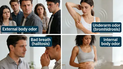 illustration explaining different types of body odor including internal body odor