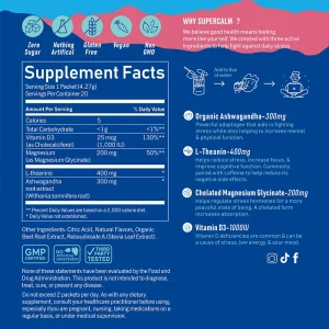 supplement facts label of calming drink mix powder with magnesium glycinate L-theanine ashwagandha and vitamin D3