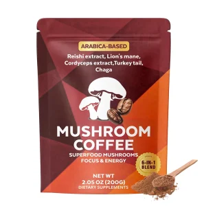 Functional mushroom coffee powder with arabica coffee reishi lion's mane cordyceps turkey tail and chaga