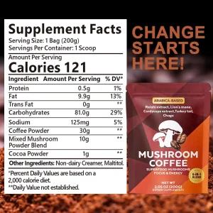 Functional Mushroom Coffee Powder Supplement Facts Label