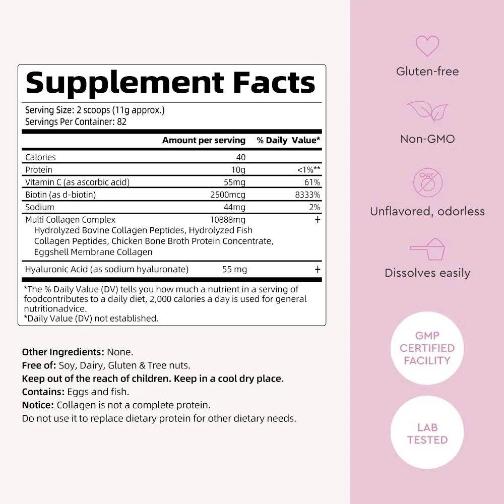 multi collagen peptides powder supplement facts vitamin c biotin hyaluronic acid