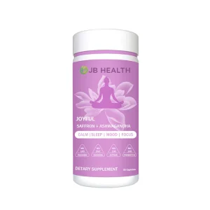 Saffron ashwagandha mood support capsules with L-theanine and probiotics supplement bottle