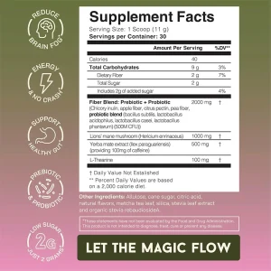 supplement facts label of yerba mate lion's mane energy drink powder