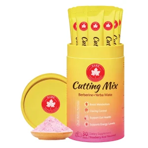 Private label berberine yerba mate powder sticks in canister packaging with single-serve stick packs