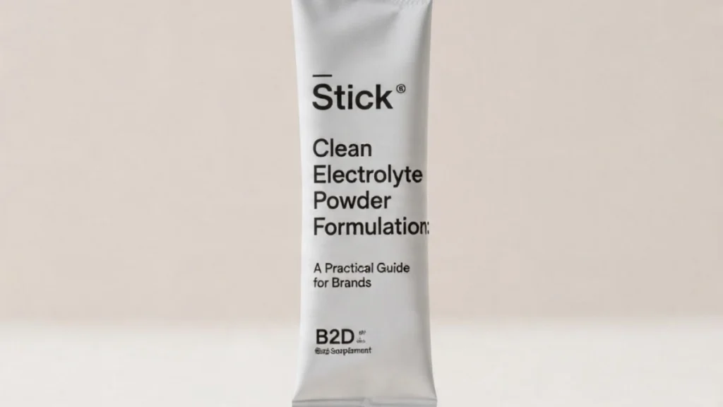 Clean electrolyte stick packs on white background, representing private label electrolyte powder formulation