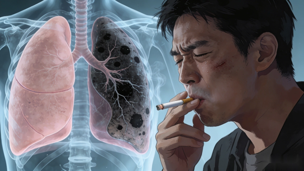 Person exposed to smoking with signs of mucus buildup and airway irritation affecting respiratory comfort