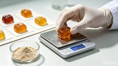 Hair gummy samples being evaluated for active ingredient capacity and serving size