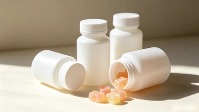 Private label halal gummy supplement bottles with gummy samples