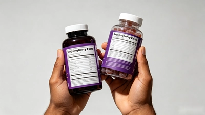 Person comparing Supplement Facts labels on elderberry syrup and gummy bottles